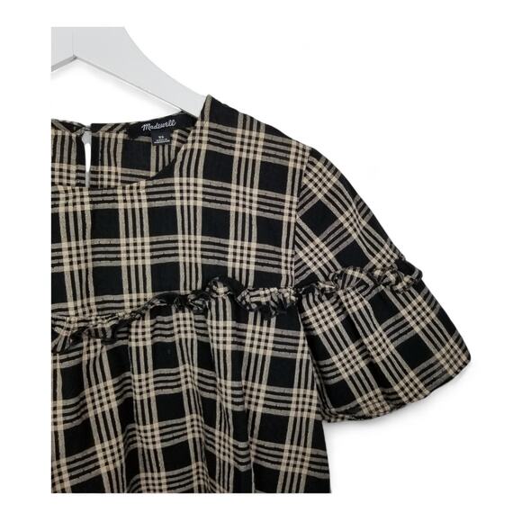 MADEWELL Ruffle-Yoke Top in Metallic Plaid - Size XS - Picture 4 of 10